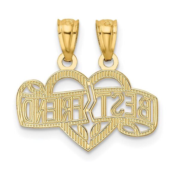 14k Yellow Gold Best Friend Heart Set of 2 Pendants, 19mm